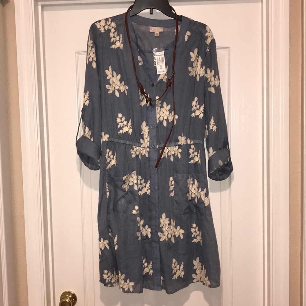 Light Blue Dress Barn Dress w/ embroidered Flowers
